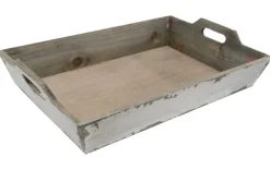 + Holztablett mit Patina Antikweiß