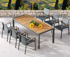 + Tisch Paros 160x90cm weiss/Teakholz