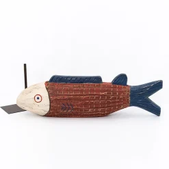 Batela Fisch in Holz in leuchtenden Farben geschnitzt rotbraun
