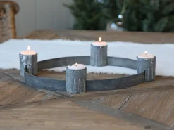 Chic Antique Adventskranz für Teelichter - zink / silber used look
