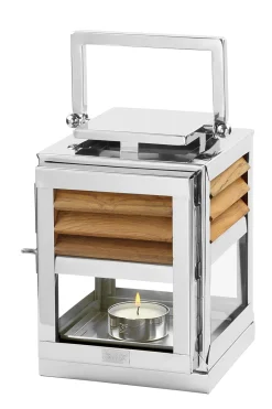 Fink GENUA Laterne aus Edelstahl mit Teakholz Höhe 25 cm