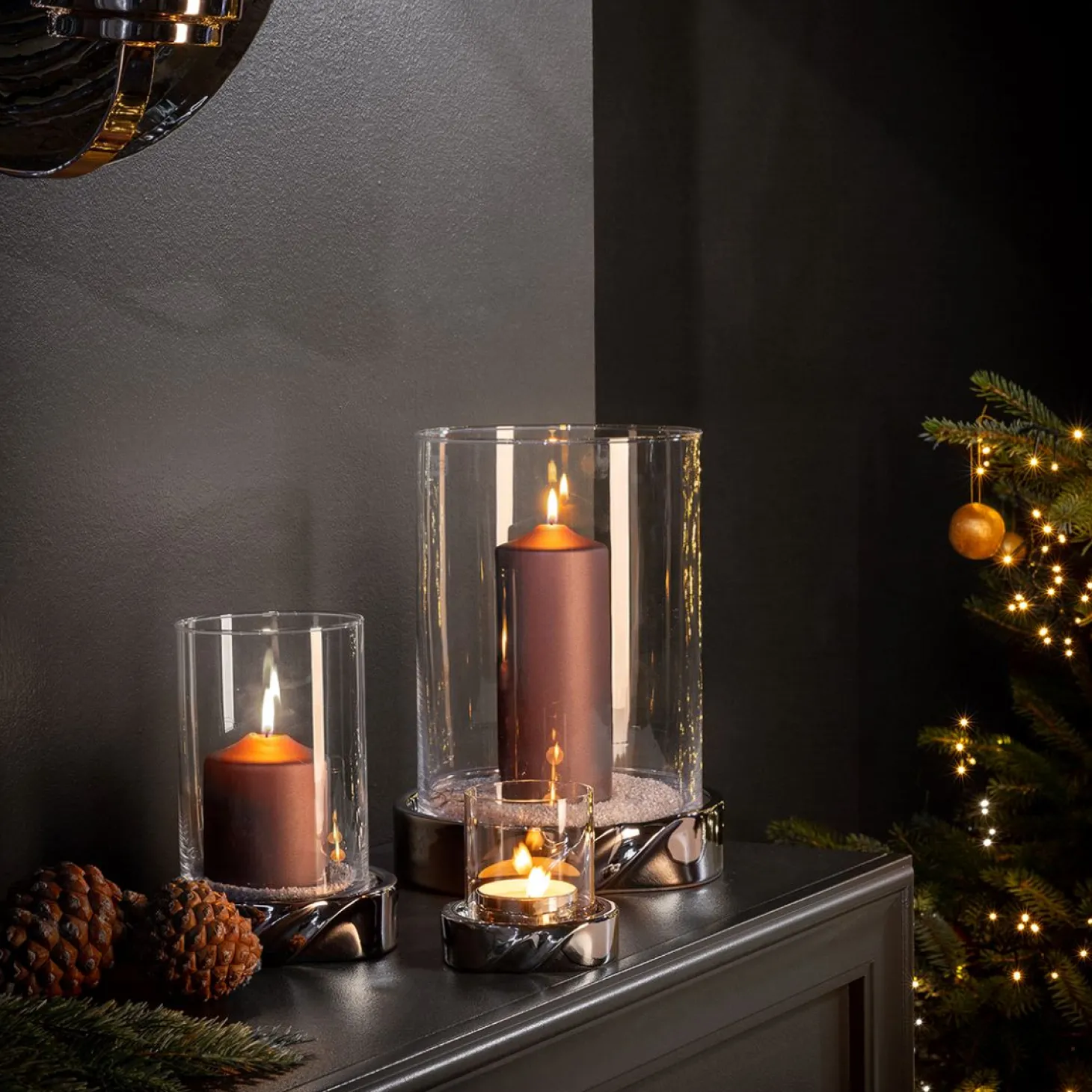 Fink Le Decor Windlicht mit Keramik Sockel Ø 15 cm, Höhe 24,5 cm