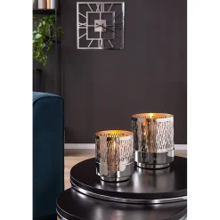 Fink Silbernes Windlicht Marian - wellenförmiges Muster Ø 13 cm, Höhe 15 cm