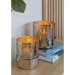 Fink Silbernes Windlicht Marian - wellenförmiges Muster Ø 13 cm, Höhe 15 cm