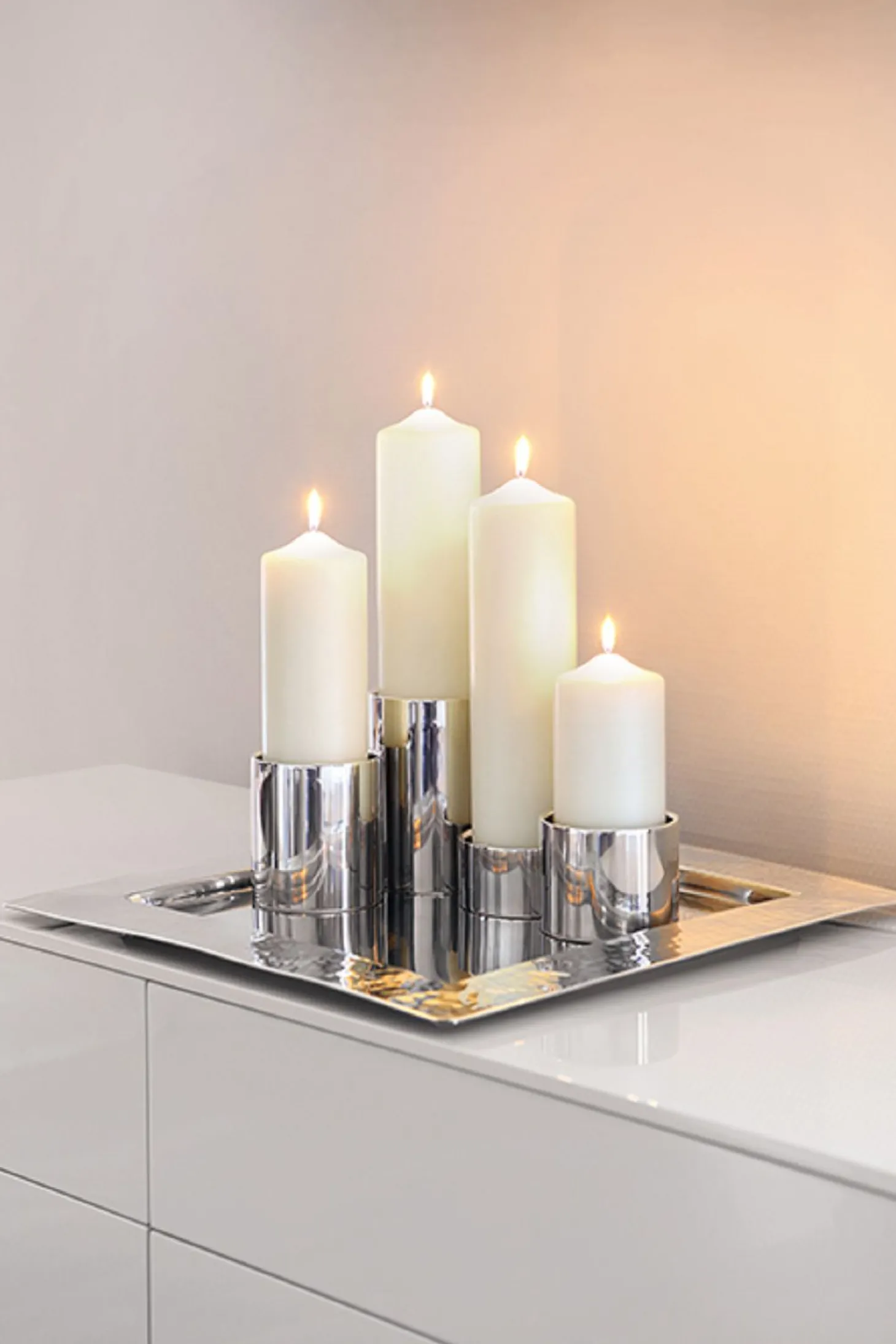 Fink SOBRIO Stumpenkerzenhalter silber L - Höhe 11 cm