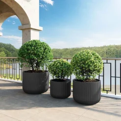 Fleur Ami Linea Betontopf mit geriffelter Oberfläche Ø 37 cm, Höhe 30 cm anthrazit