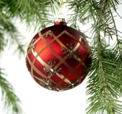 Hoff Glaskugel Ø 10 cm Rot Rot Streifen Gold