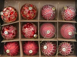 Hoff Glaskugel Ø 10 cm Rot Rot Streifen Gold