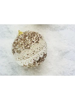 Hoff Weihnachtskugeln "Lace"4er Set gold/weiß 10 cm