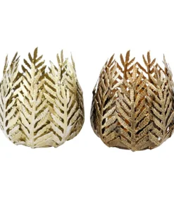 Hoff Windlicht Leaves Ø 13 cm h. 13 cm schwarz/gold