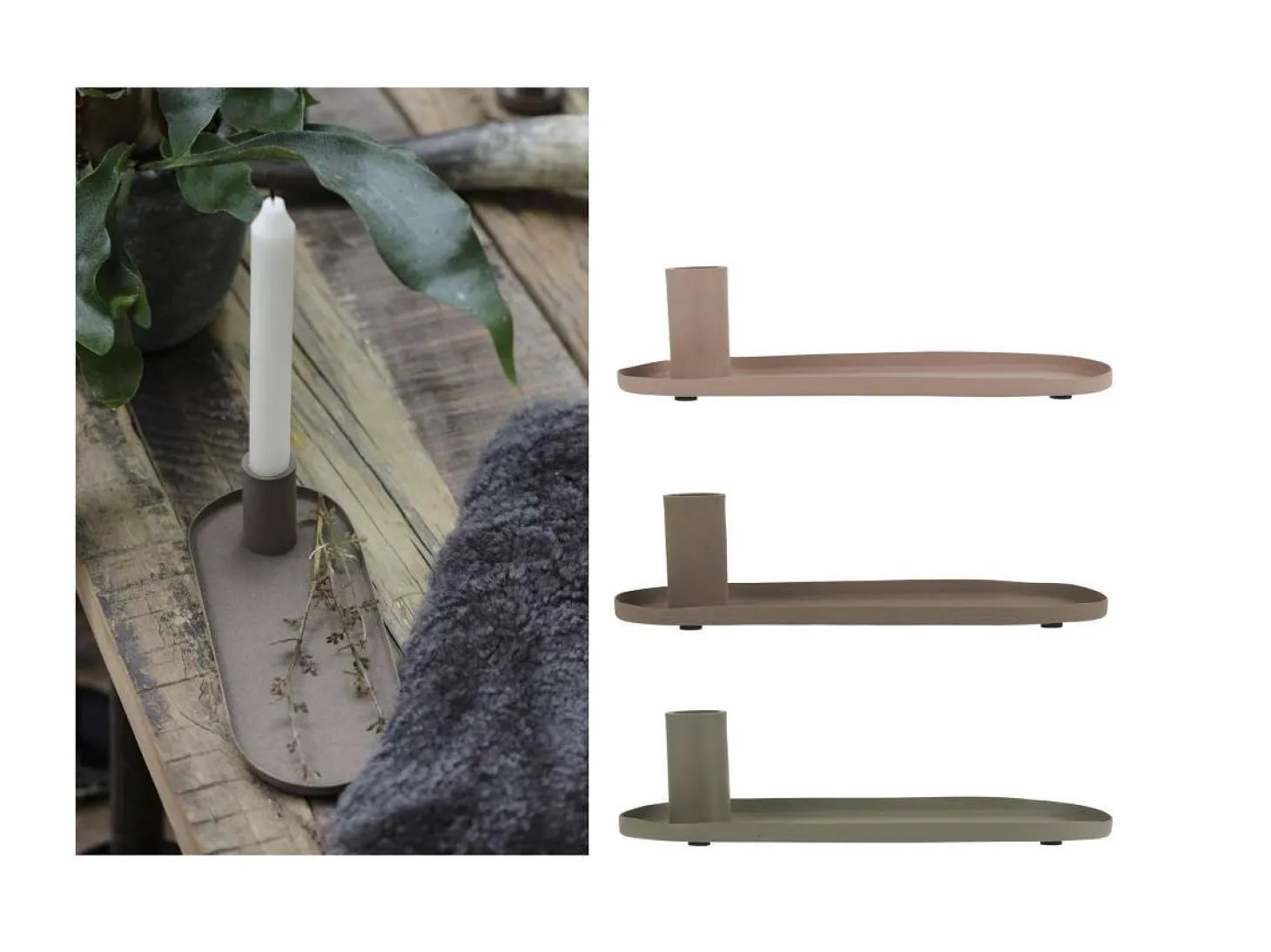 IB laursen Kerzenhalter für Stabkerze mit Tablett staubig grün