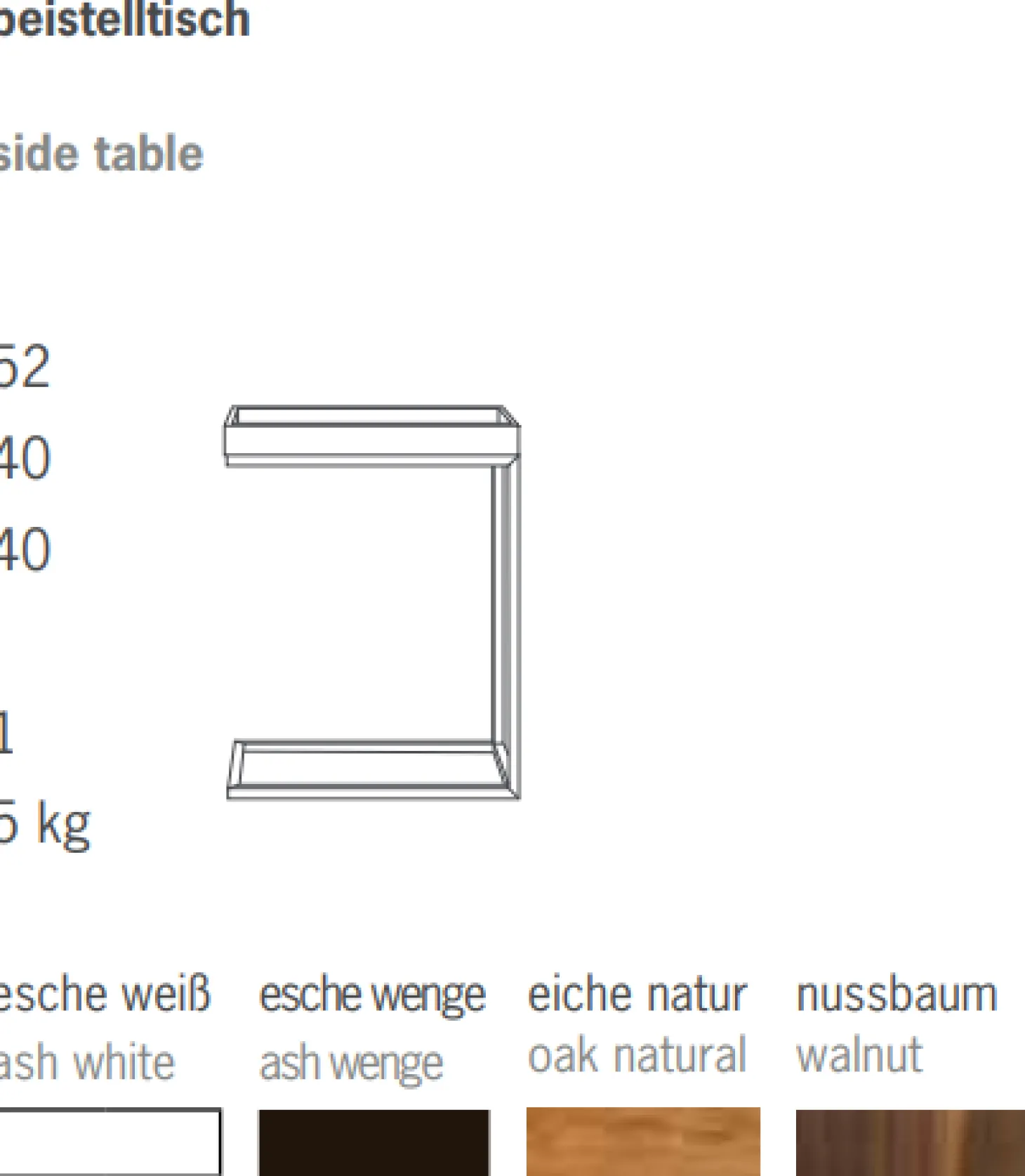 Jan Kurtz Beistelltisch Pizzo U-Form Tablett Eiche Natur / Gestell Lunasilber