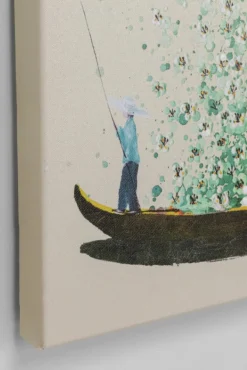 Kare Bild - Touched Flower Boat Beige Grün 80x100 cm