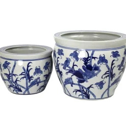 Kersten B.V. Blauer Übertopf mit Muster Ø31 x H24