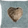 Lazis Grau-Blaue Kissenhülle Celadon mit Fellherz 45 x 45 cm