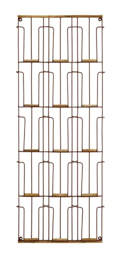 MADAM STOLTZ Kartenhalter Wandregal Eisen/Bambus H. 93 cm B. 35 cm T.3 cm Rost
