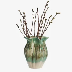 MADAM STOLTZ Steingutvase skulpturales Design - grün/beige