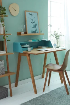 Müller Möbelfabrikation PS 04 Sekretär ozeanblau (RAL 5020) Eiche geölt