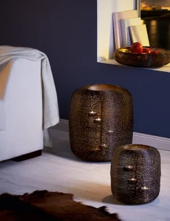 Philippi Botswana Windlicht schwarz/gold Ø 24 cm, Höhe 27 cm