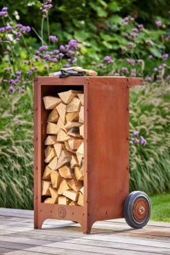 RB73 Ker Holzlager und Wagen aus Cortenstahl