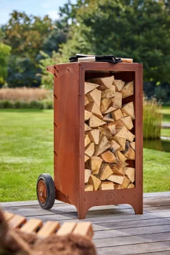 RB73 Ker Holzlager und Wagen aus Cortenstahl