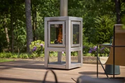 RB73 Quaruba Außenkamin Edelstahl matt Ohne Rollen 1 Seite Glas L