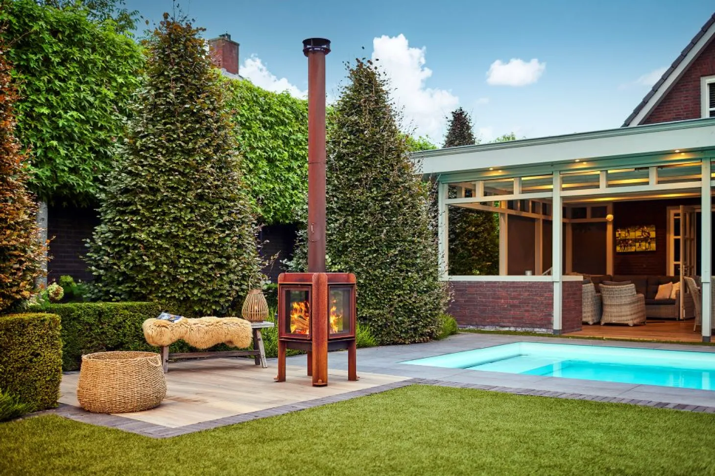 RB73 Terrassenkamin Fennek Fuchs 50 mit 4 Seiten Glas