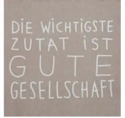 Räder DINING Serviette 33x33 cm "Die wichtigste Zutat ist Gesellschaft" beige/weiß