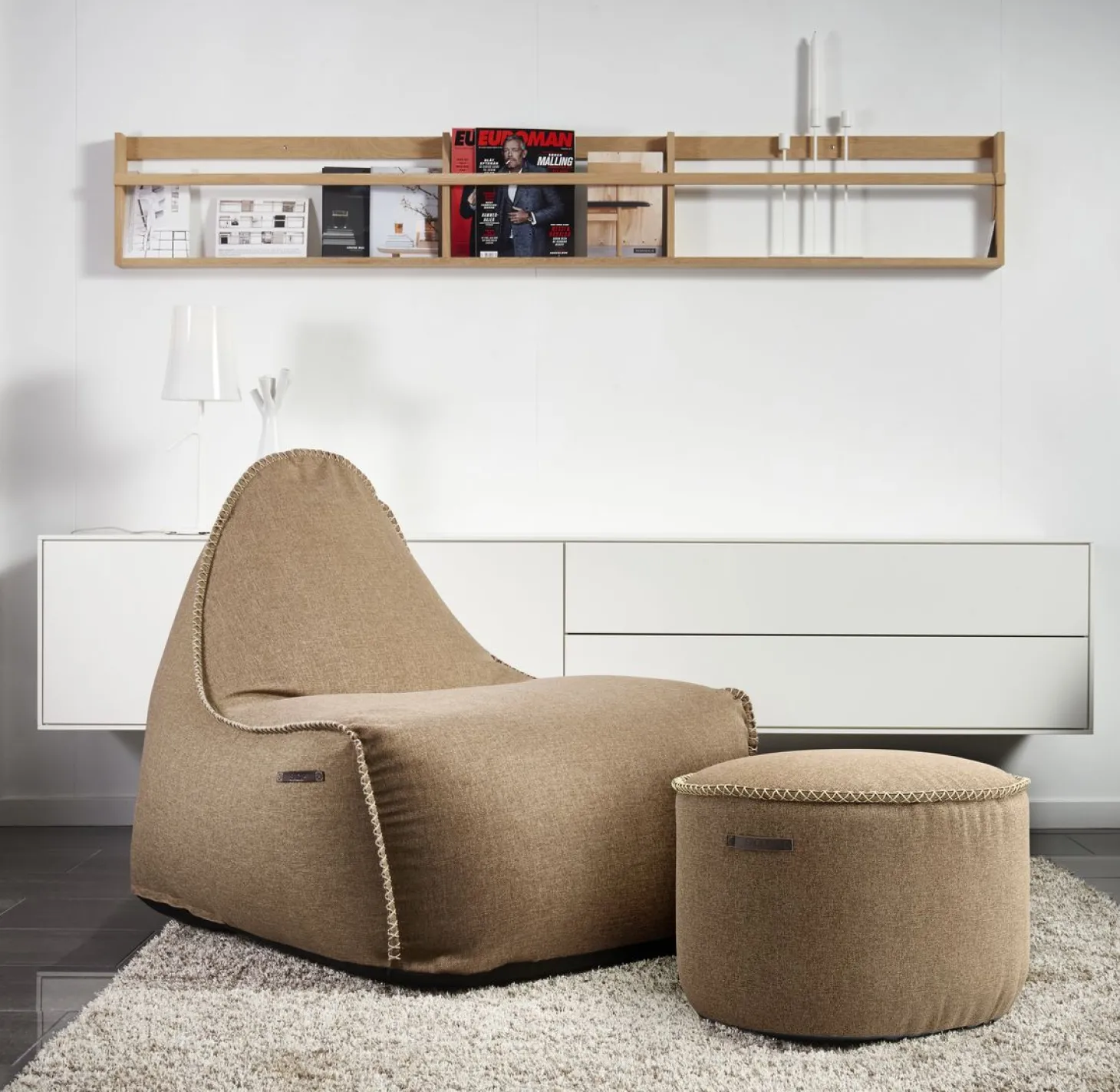 SACKit RETROIt Medley exklusives Indoor Sitzsack Set – Sitzsack + Hocker zum Sparpreis grau