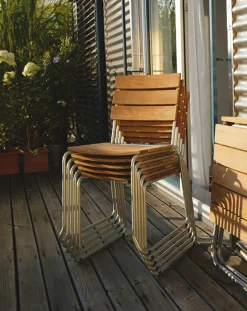 Weishäupl Outdoor Stuhl Balcony mit Teak Belattung Gestell Edelstahl geschliffen Belattung Teak