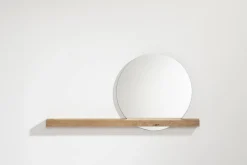 weld & co Wandspiegel mit Eichenholzleiste 100 × 7,5 × 4 cm, Spiegel Ø 50 cm rechts