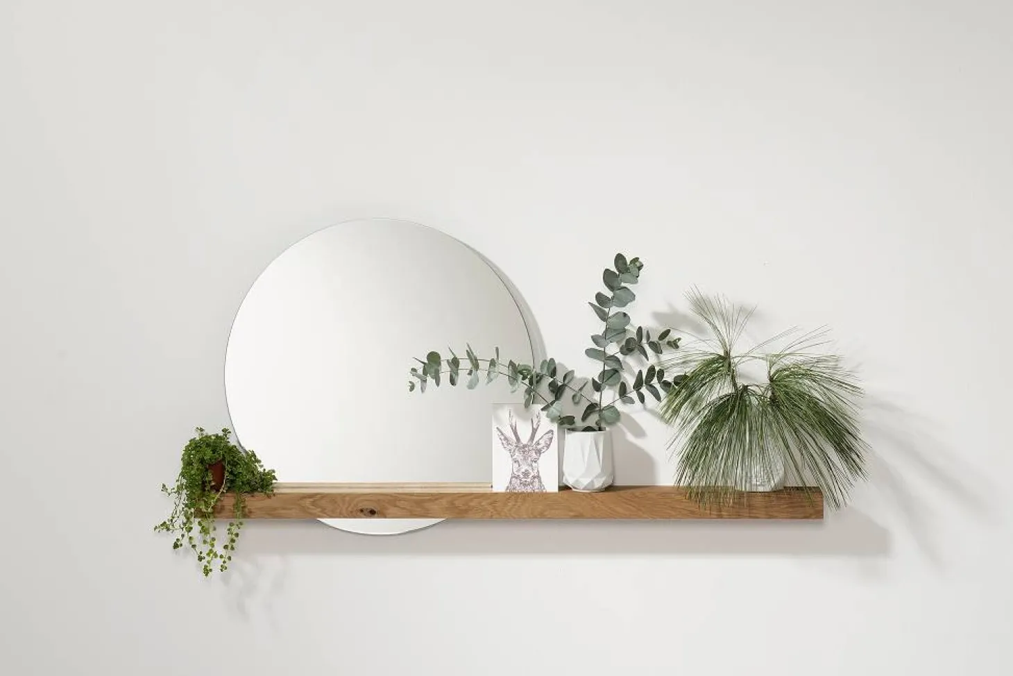 weld & co Wandspiegel mit Eichenholzleiste 100 × 7,5 × 4 cm, Spiegel Ø 50 cm rechts