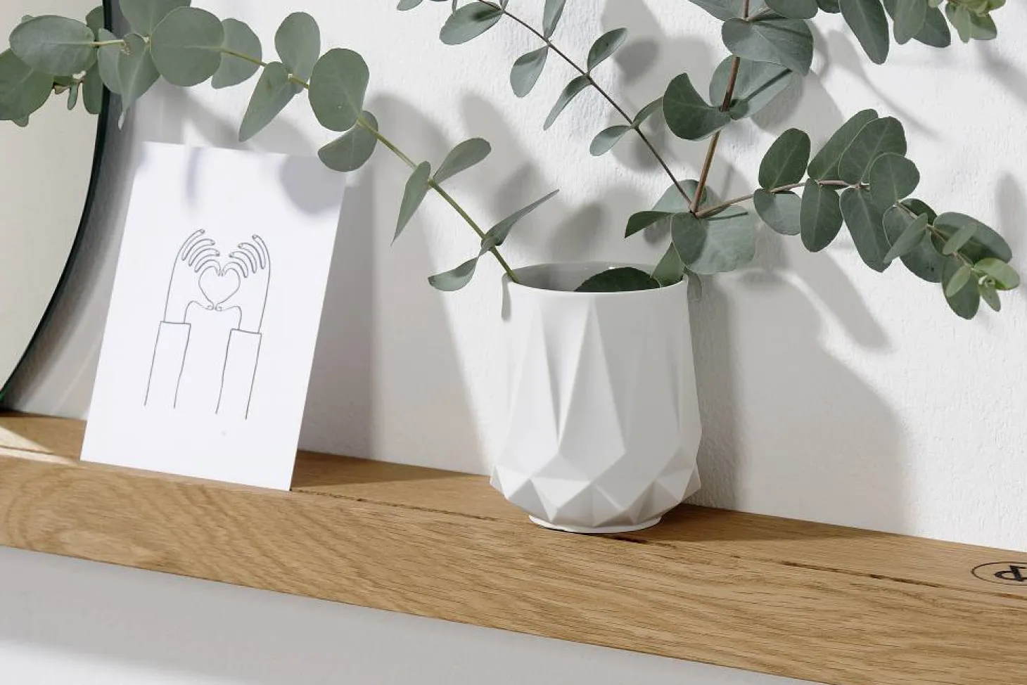 weld & co Wandspiegel mit Eichenholzleiste 100 × 7,5 × 4 cm, Spiegel Ø 50 cm rechts