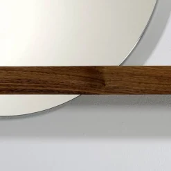 weld & co Wandspiegel mit Nussbaumholzablage 100 × 7,5 × 4 cm, Spiegel Ø 50 cm rechts