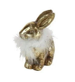 Werner Voß Hase mit Federboa, gold, Ohren aufgestellt T 12 / B 7 / H 15,5 cm
