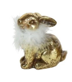 Werner Voß Hase mit Federboa, gold, Ohren angelegt T 12/ B 9 / H 12,5 cm