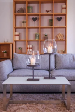 WMG Eisen Windlicht Laurentius 50 cm + Gratiszugabe Kerze Türkis