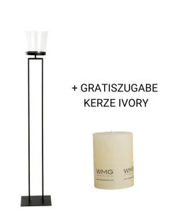 WMG Eisen-Windlicht Ludowik + Gratiszugabe Kerze Ivory