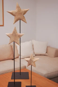 WMG Holzstern auf Eisenständer Natur 50 cm