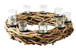 WMG Kerzenkranz Treibholz ohne Gläser 100 cm - 9 Kerzenteller