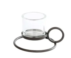 WMG Rundes Eisen Windlicht mit Glas Damol